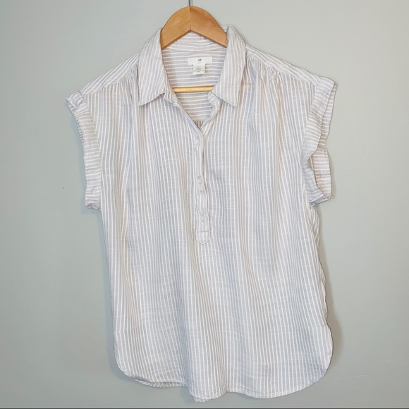 H&M Beige Pinstripe Button-Up Blouse - Picture 1 of 3